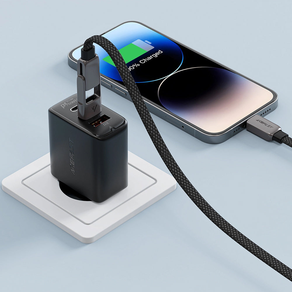 Acefast - Data Cable (C13-04) - Fast Charge, Type-C to USB, Type-C, 60W, 3A, Bend-Resistant, Zinc Alloy, 1.2m - Black