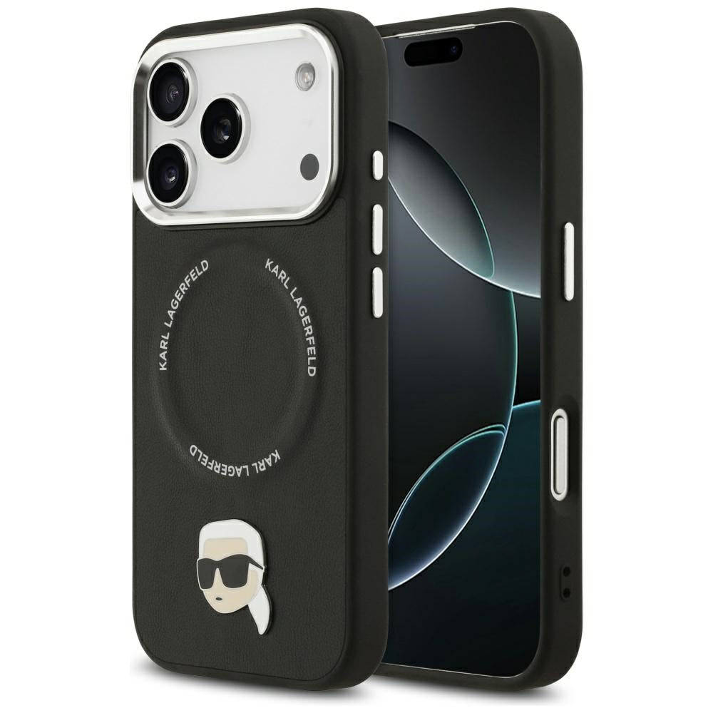 Karl Lagerfeld - Leather Karl Pin MagSafe (KLHMP17LPSMLRKLK) - iPhone 17 Pro - Black