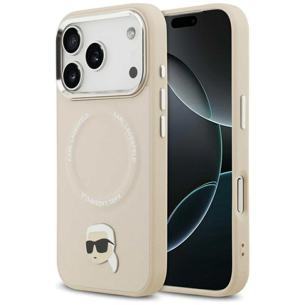 Karl Lagerfeld - Leather Karl Pin MagSafe (KLHMP17LPSMLRKLE) - iPhone 17 Pro - Beige