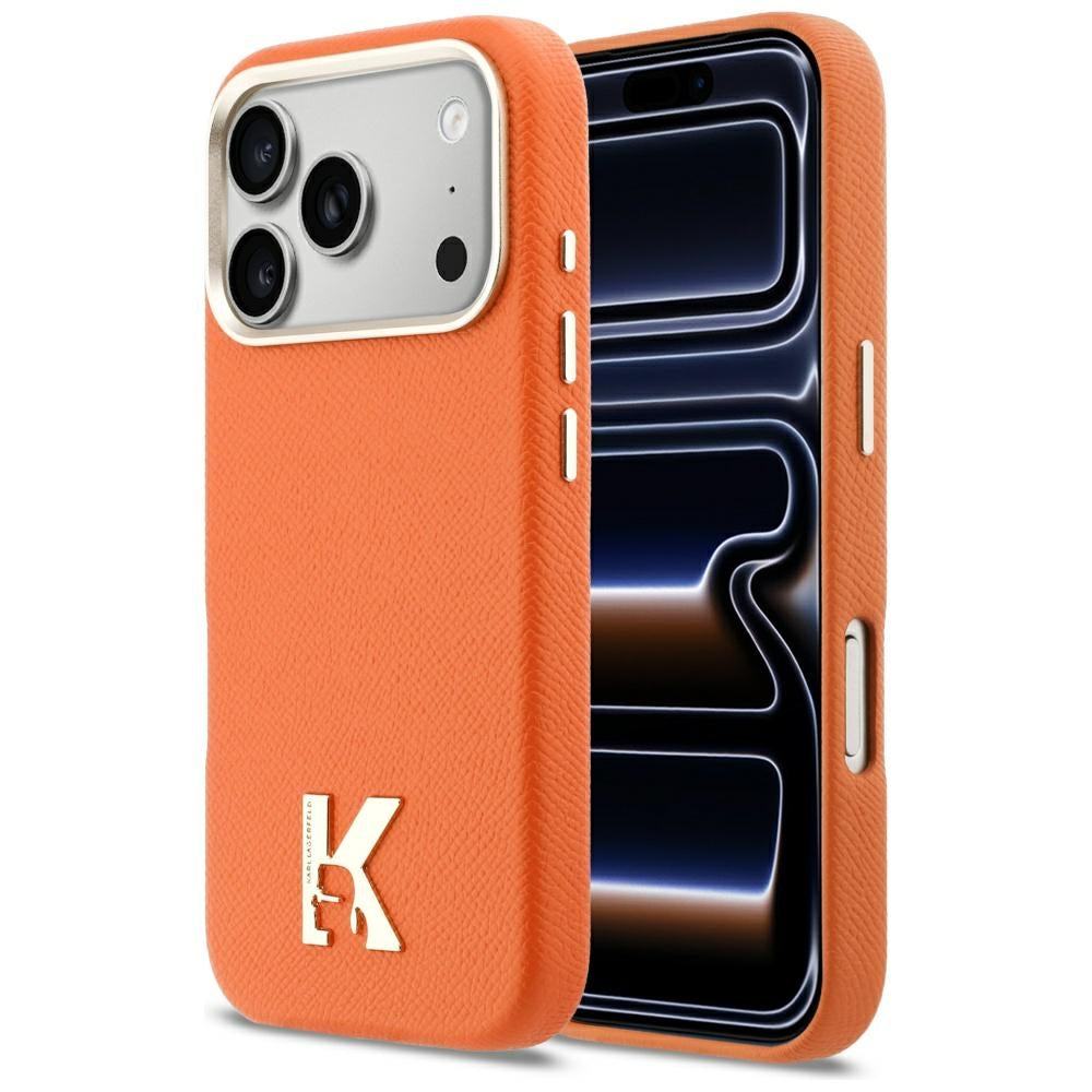 Karl Lagerfeld - Hardcase Leather Khead Logo MagSafe (KLHMP17L5PGFKHGO) - iPhone 17 Pro - Orange