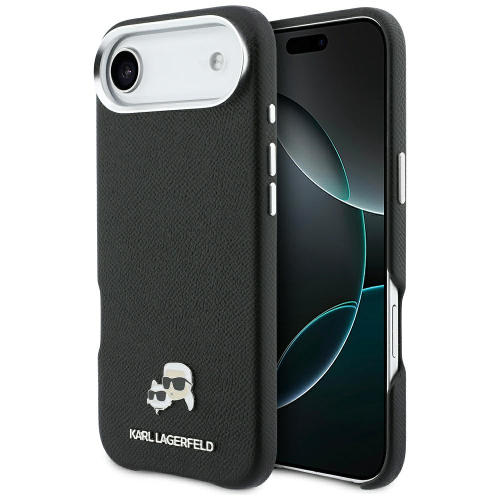Karl Lagerfeld - Hardcase Leather K&C Head Pin MagSafe (KLHMP17M6PFKCLK) - iPhone 17 Air - Perforated Logo, Black