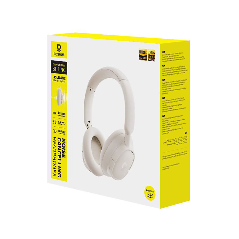 Baseus Bass BH1 NC - Auscultadores Bluetooth 6.0 com ANC e Hi-Res - Branco