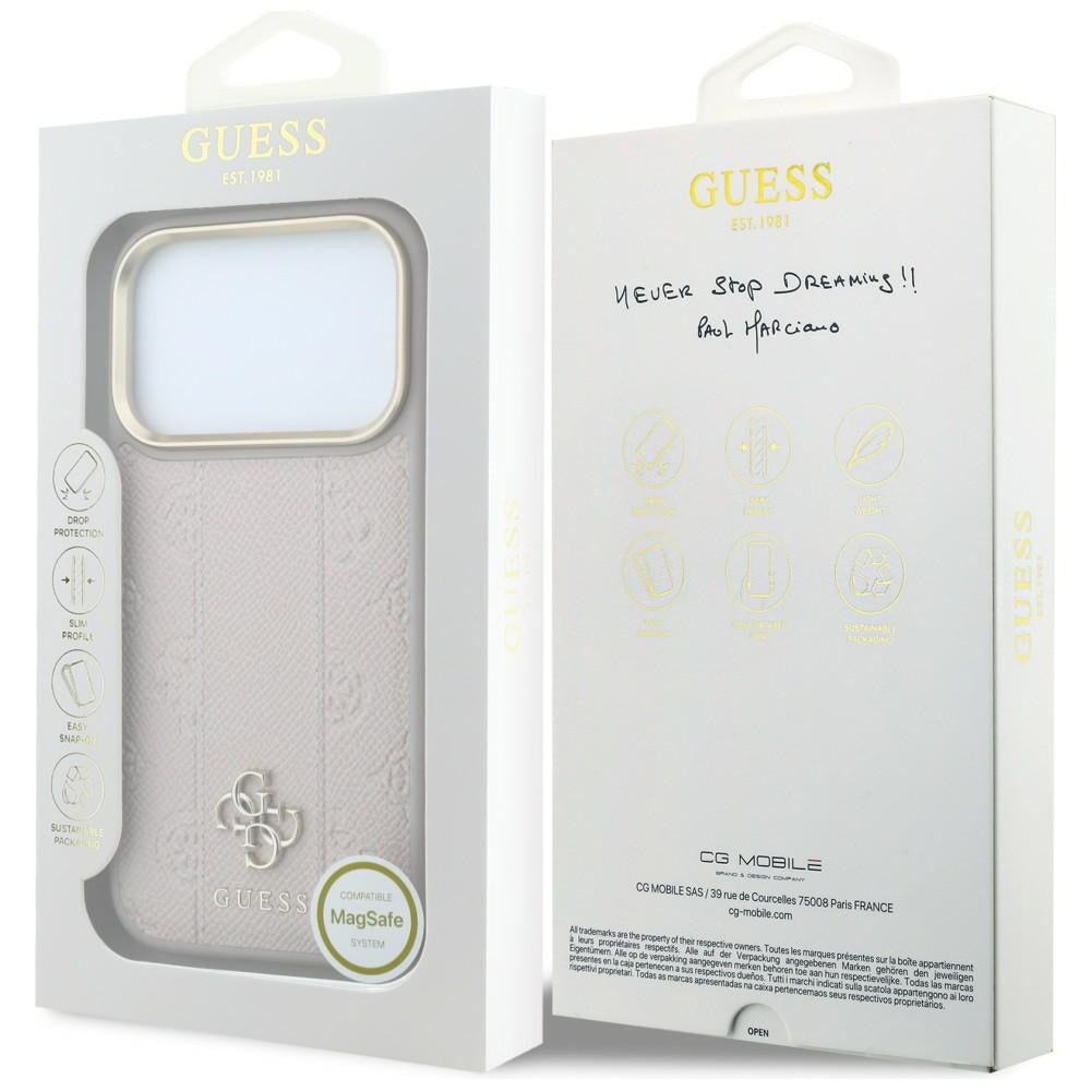 Capa Guess Leather Stripe Peony 4G MagSafe - iPhone 17 Pro / 18 Pro - Rosa