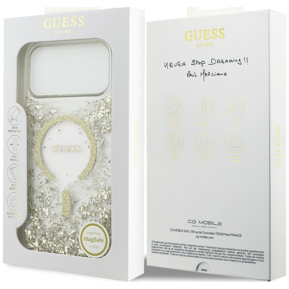 Capa Guess Resin Bottom Glitter MagSafe - iPhone 17 Pro Max / 18 Pro Max - Dourado