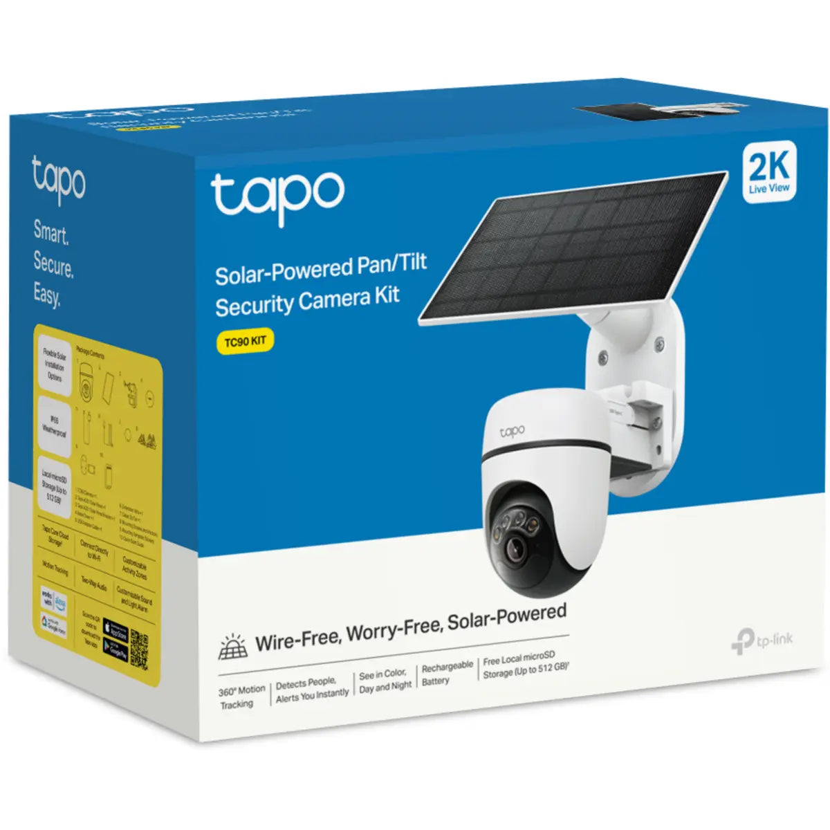TP-Link Tapo TC90 KIT - Câmara de vigilância IP (WiFi) motorizada Pan/Tilt 2K 3MP 4mm IR 10m c/ bateria + painel solar