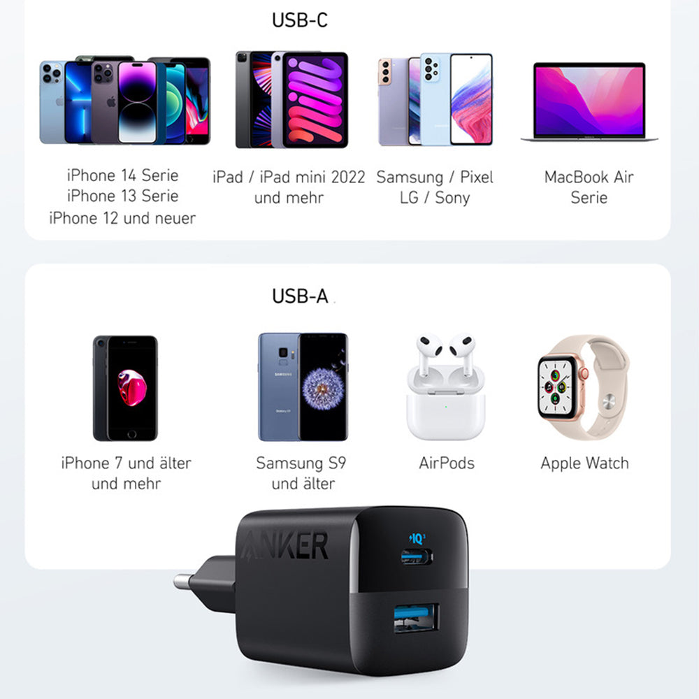 Anker 323 - Carregador de Parede USB-C + USB-A 33W, Carregamento Rápido - Preto