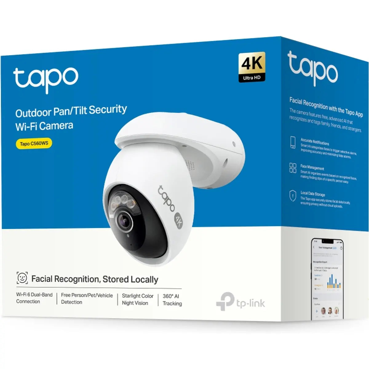 Tapo TC46 - Câmara de vigilância IP (WiFi / Ethernet) Pan/Tilt 8MP 4K 4mm IR 30m Visão Noturna a Cores - IP66