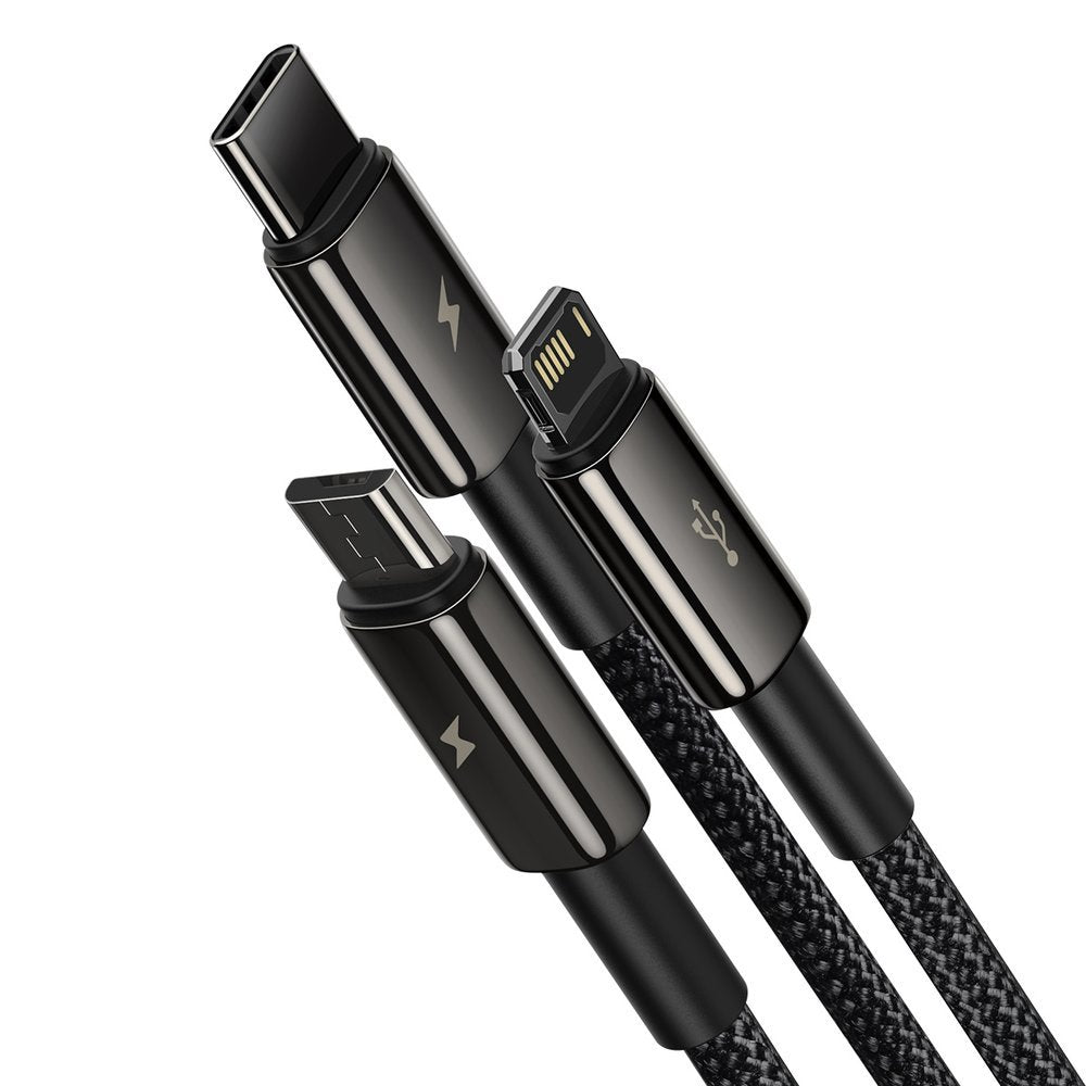 Baseus Tungsten Gold - Cabo 3 em 1 USB para USB-C, Lightning e Micro-USB 3,5A, 1,5m - Preto