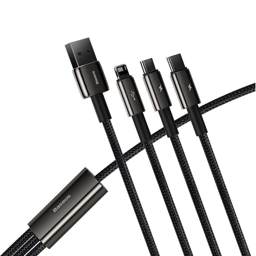 Baseus Tungsten Gold - Cabo 3 em 1 USB para USB-C, Lightning e Micro-USB 3,5A, 1,5m - Preto