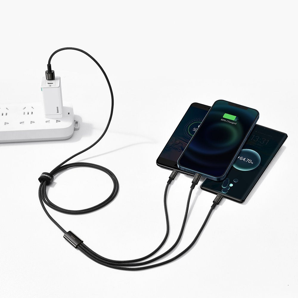 Baseus Tungsten Gold - Cabo 3 em 1 USB para USB-C, Lightning e Micro-USB 3,5A, 1,5m - Preto