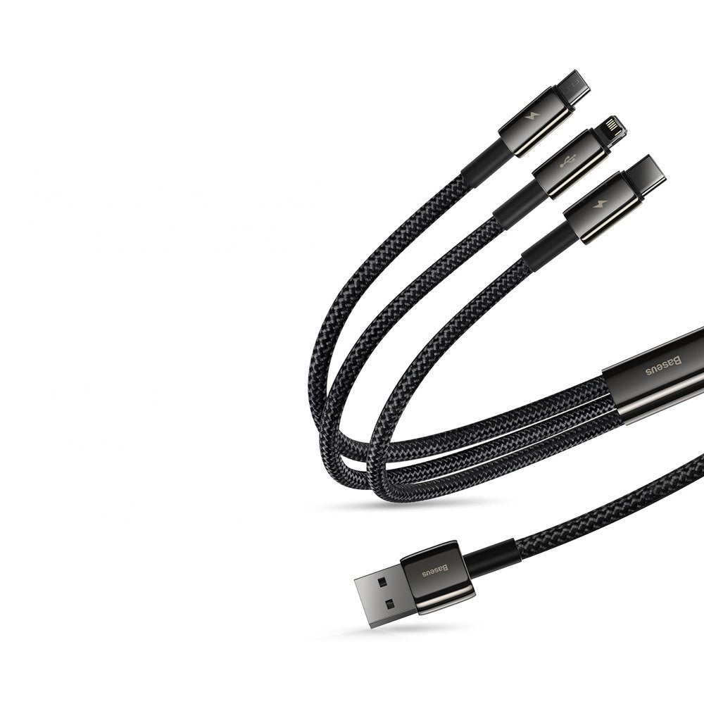 Baseus Tungsten Gold - Cabo 3 em 1 USB para USB-C, Lightning e Micro-USB 3,5A, 1,5m - Preto