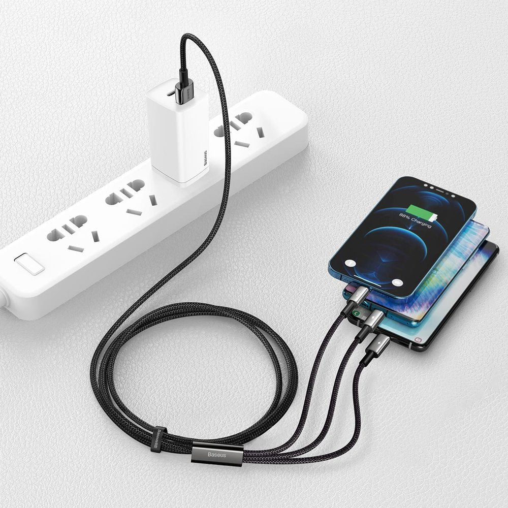 Baseus Tungsten Gold - Cabo 3 em 1 USB para USB-C, Lightning e Micro-USB 3,5A, 1,5m - Preto
