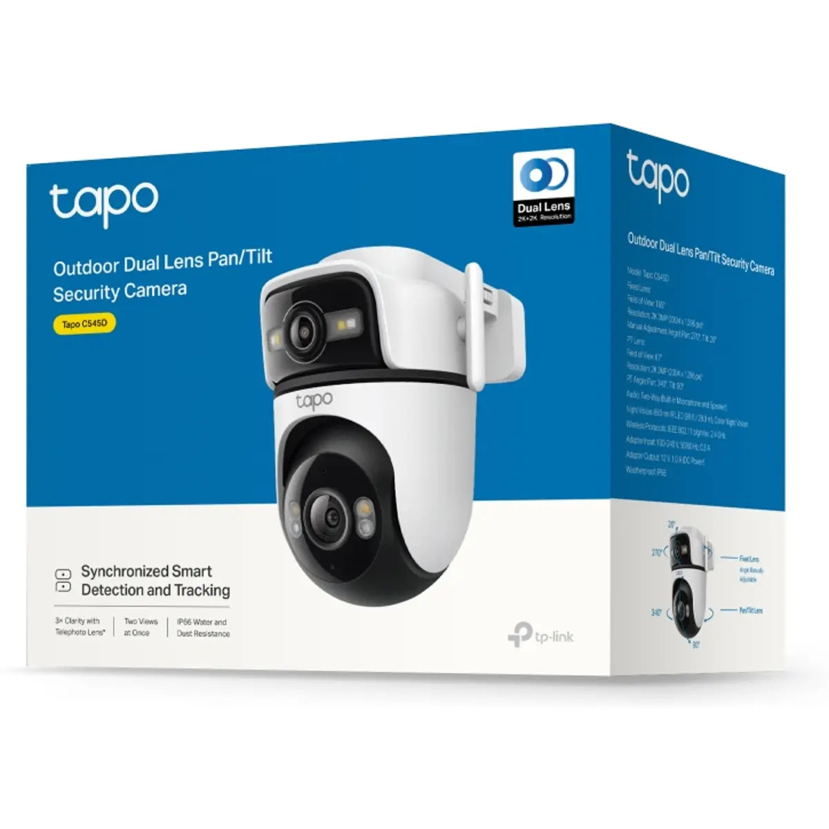 TP-Link Tapo C545D - Câmara de videovigilância IP (Wi-Fi / Ethernet) Pan/Tilt Motorizada 2K Lente Dupla 2.5mm IR29.9 - IP66