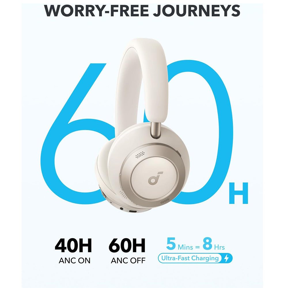 Anker Soundcore Space One Pro - Auscultadores Bluetooth 5.3 com Cancelamento Ativo de Ruído e Hi-Res - Branco