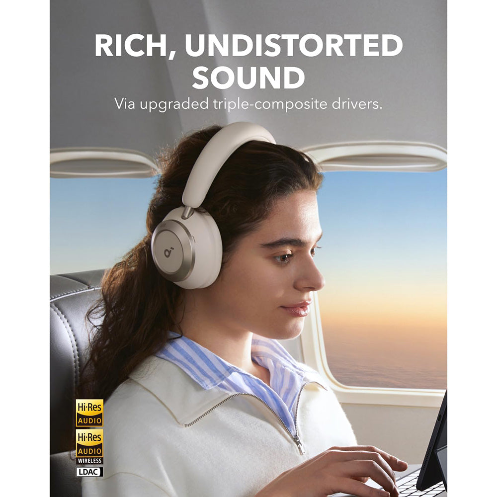 Anker Soundcore Space One Pro - Auscultadores Bluetooth 5.3 com Cancelamento Ativo de Ruído e Hi-Res - Branco