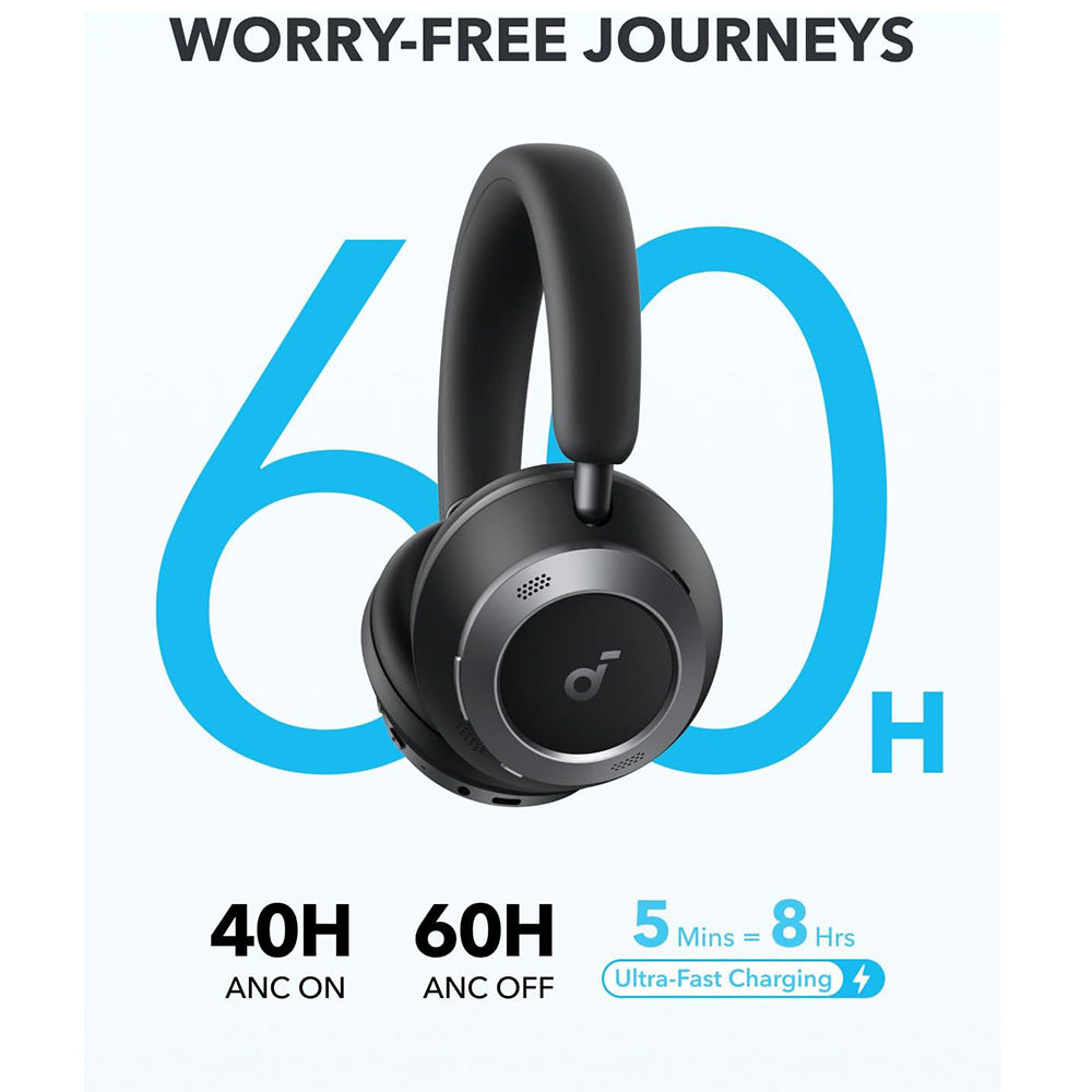 Anker Soundcore Space One Pro - Auscultadores Bluetooth 5.3 com Cancelamento Ativo de Ruído e Hi-Res - Preto