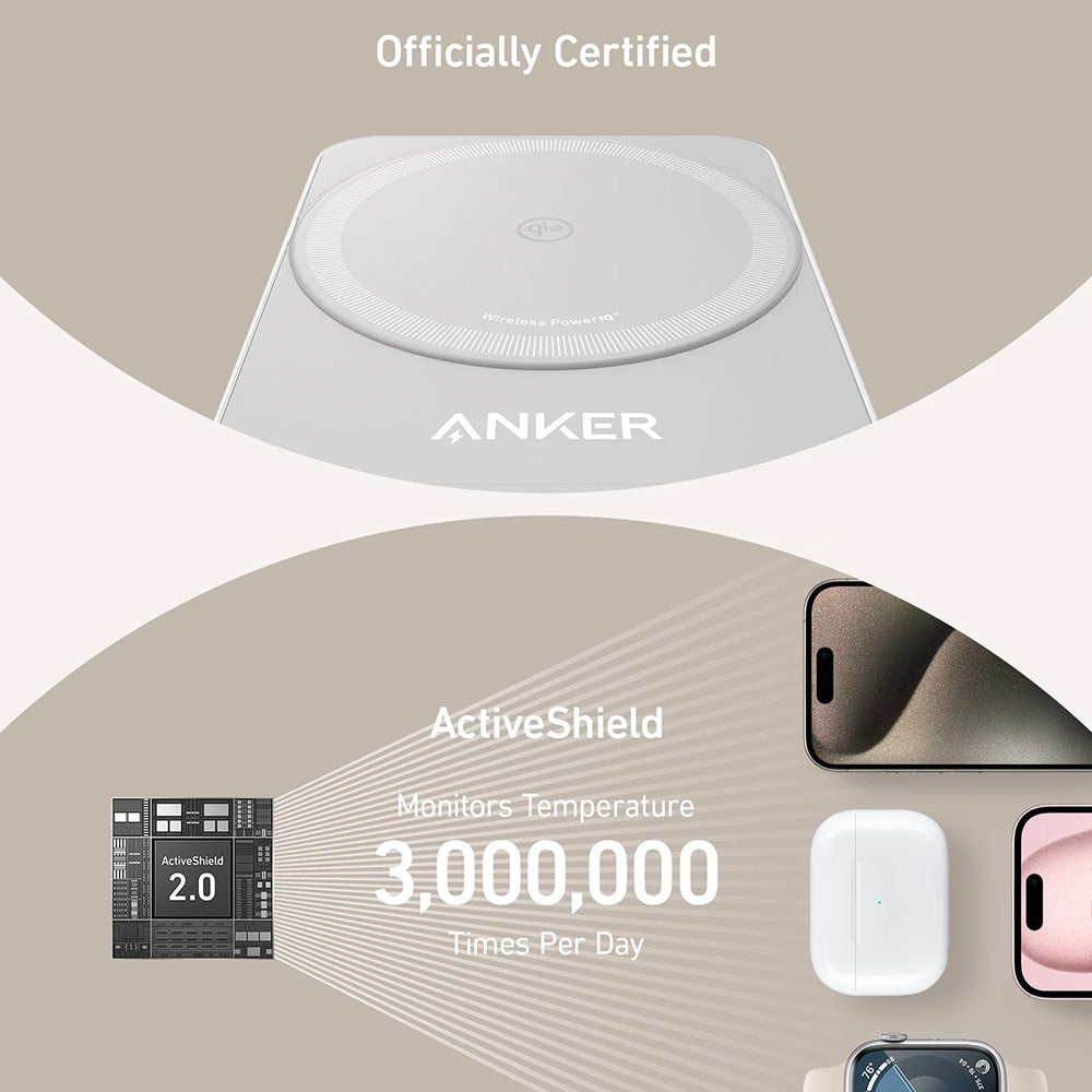 Anker MagGo 3 em 1 - Estação de Carregamento Qi2 15W para Apple, com carregador e cabo USB-C - Branco