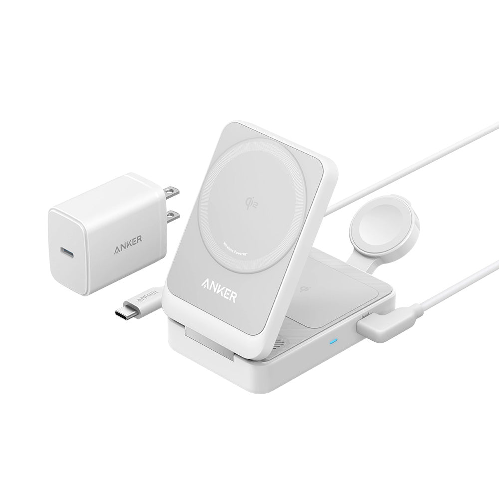 Anker MagGo 3 em 1 - Estação de Carregamento Qi2 15W para Apple, com carregador e cabo USB-C - Branco