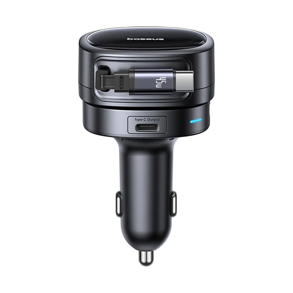 Baseus PrimeTrip VR1 - Carregador de Isqueiro 60W com Cabo USB-C Retrátil, USB-C e USB-A - Preto