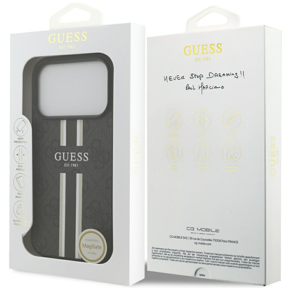 Capa Guess Hardcase 4G Printed Stripes MagSafe - iPhone 17 Pro Max - Preto