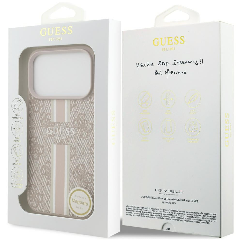 Capa Guess Hardcase 4G Printed Stripes MagSafe - iPhone 17 Pro - Rosa