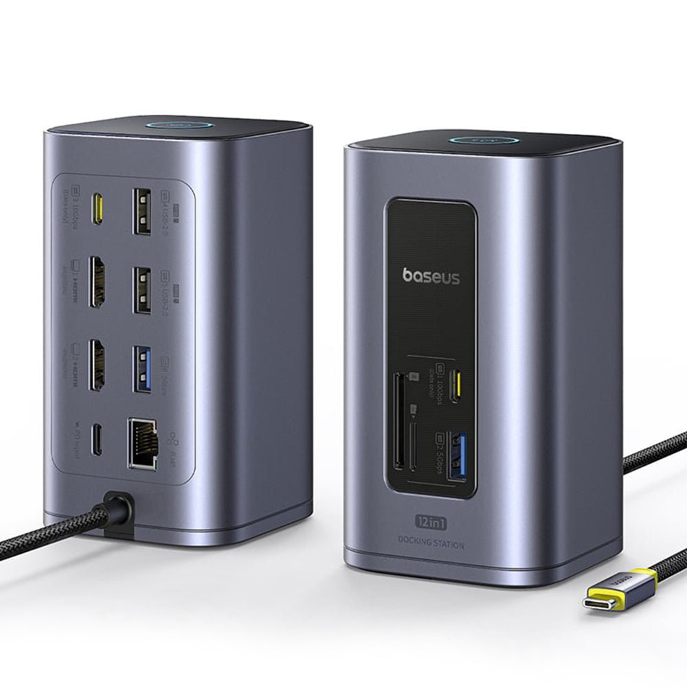 Baseus NU1 Air Spacemate - Estação de Ancoragem USB-C 12 em 1 com 2x HDMI, RJ45 e Leitor SD - Cinzento Sideral