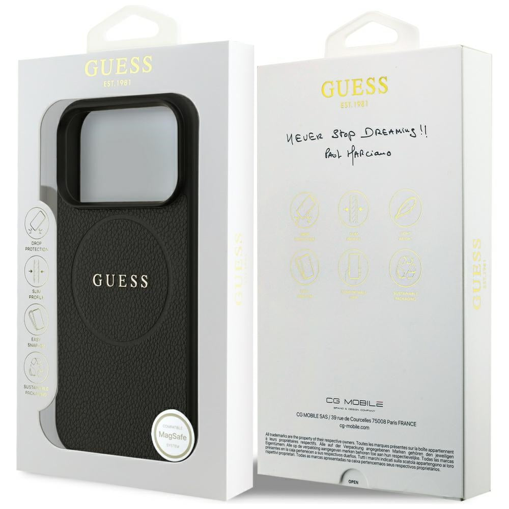Capa Guess Grained Gold Ring MagSafe - iPhone 17 Pro Max - Preto