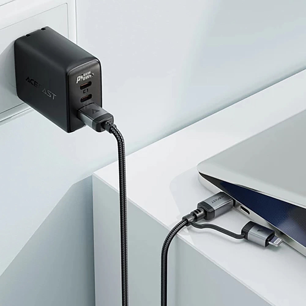 Acefast - Data Cable (C20-01) - USB-C to Type-C, Lightning, 60W, Fast Charging, Bend-Resistant, MFi Certified, 1.2m - Black