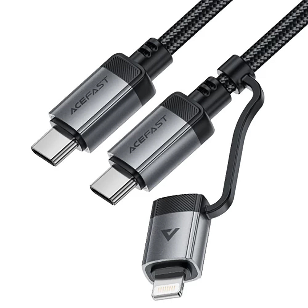 Acefast - Data Cable (C20-01) - USB-C to Type-C, Lightning, 60W, Fast Charging, Bend-Resistant, MFi Certified, 1.2m - Black