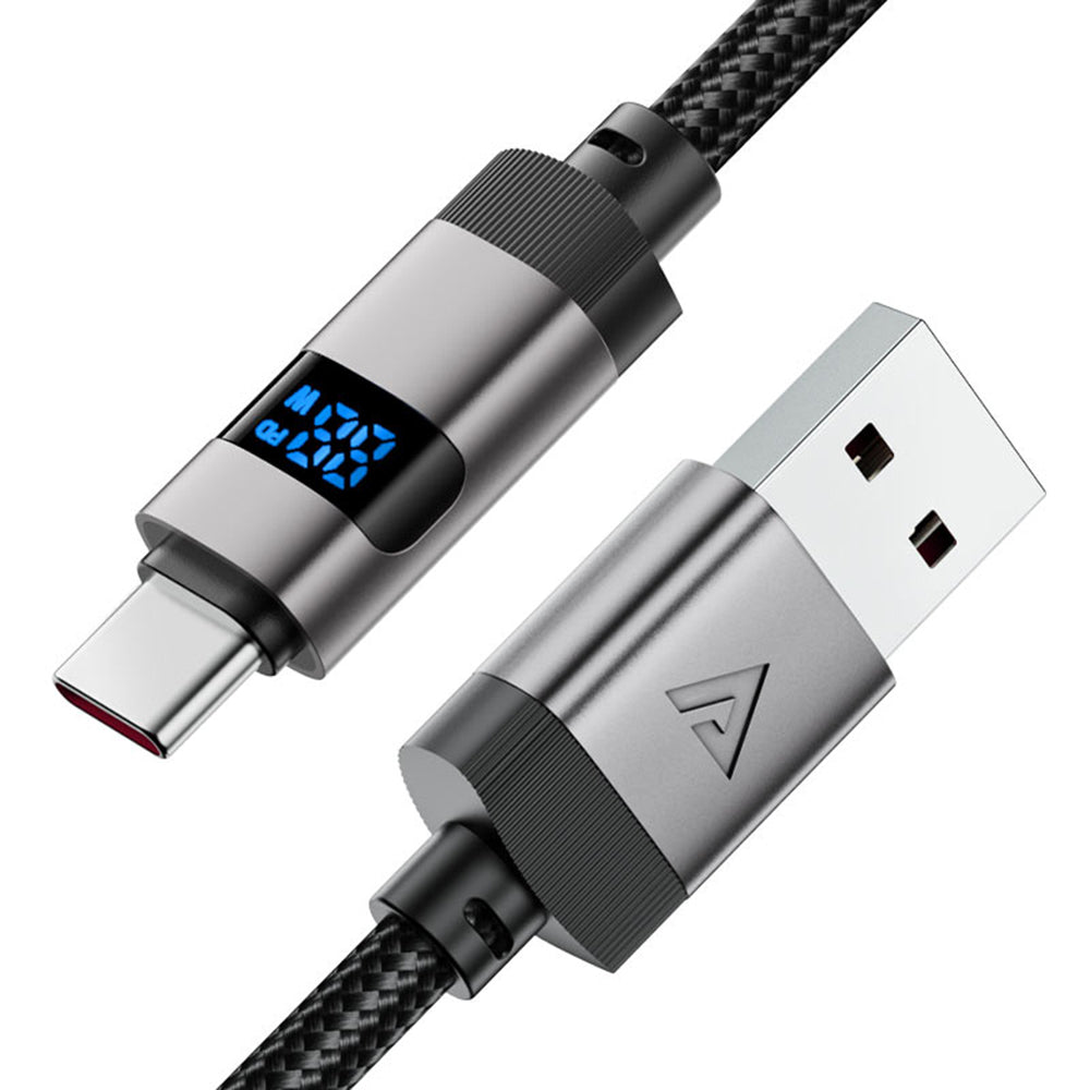 Acefast - Data Cable (C15-04) - with Digital Display, Fast Charging, USB-A to Type-C, 66W, Zinc Alloy, 1.2m - Black