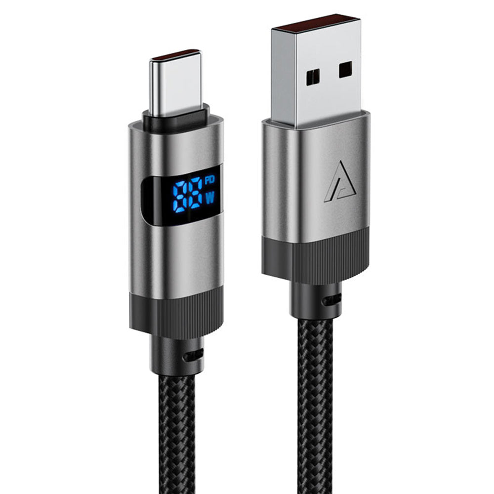 Acefast - Data Cable (C15-04) - with Digital Display, Fast Charging, USB-A to Type-C, 66W, Zinc Alloy, 1.2m - Black