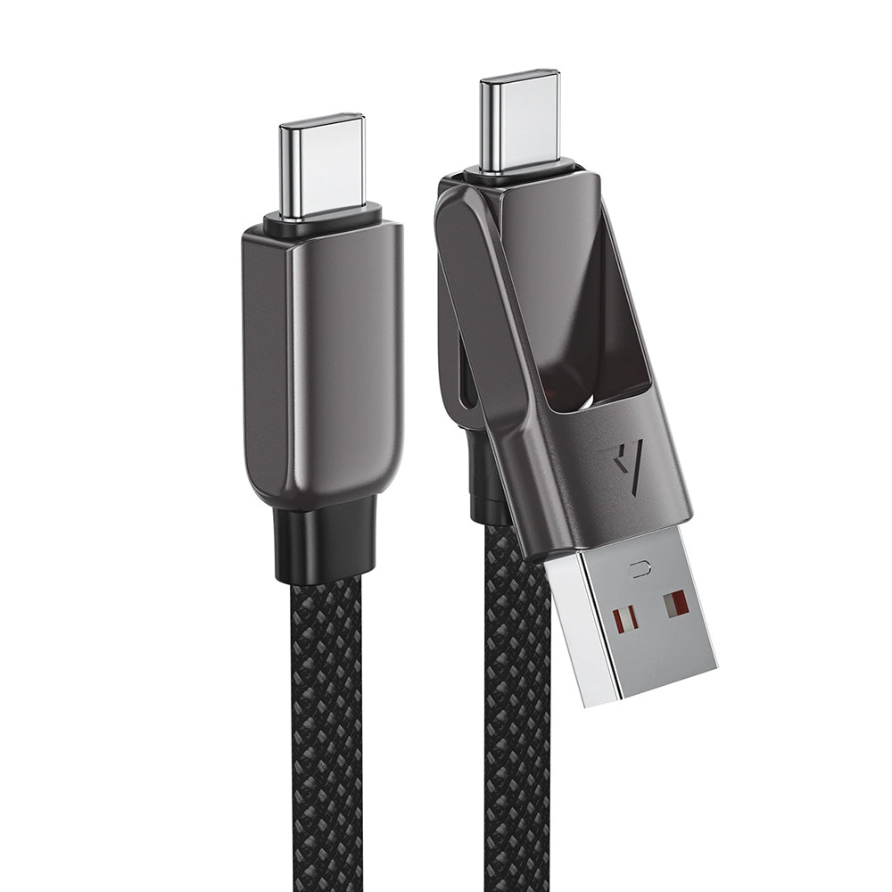 Acefast - Data Cable (C13-04) - Fast Charge, Type-C to USB, Type-C, 60W, 3A, Bend-Resistant, Zinc Alloy, 1.2m - Black