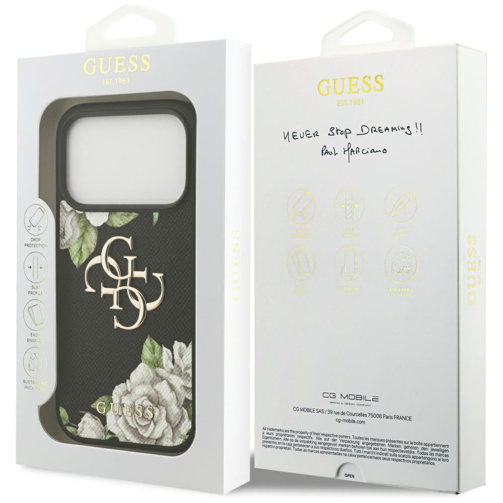 Capa Guess Hardcase 4G Grained Roses Big Logo - iPhone 17 Pro - Preto