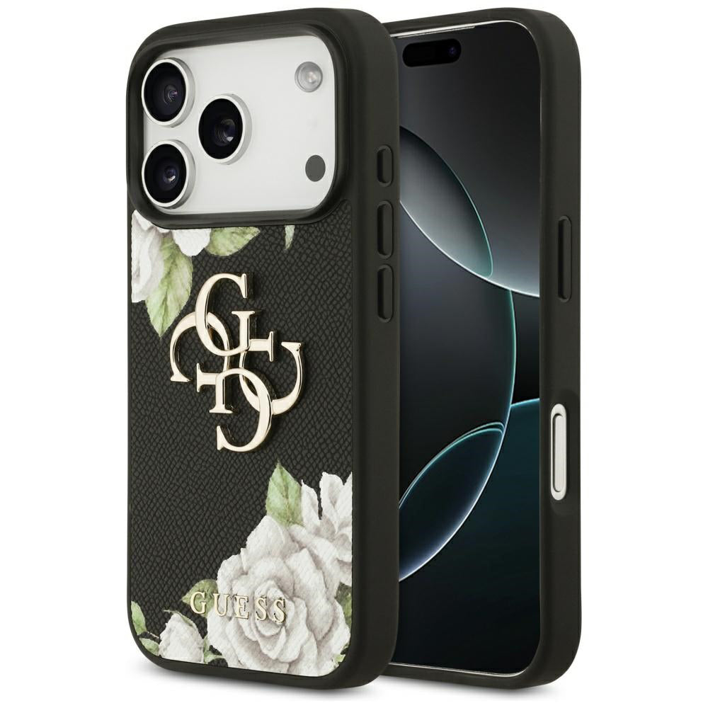 Capa Guess Hardcase 4G Grained Roses Big Logo - iPhone 17 Pro Max - Preto