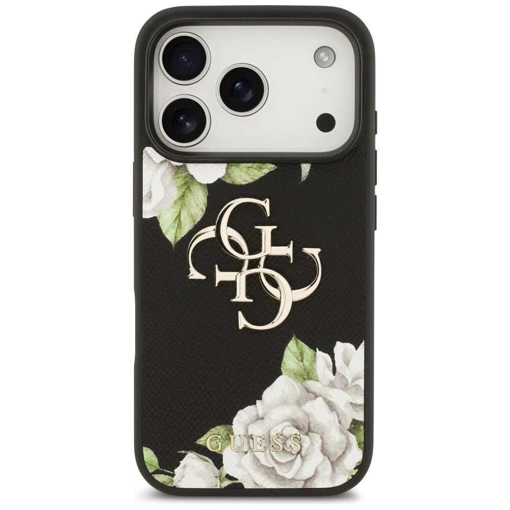 Capa Guess Hardcase 4G Grained Roses Big Logo - iPhone 17 Pro Max - Preto