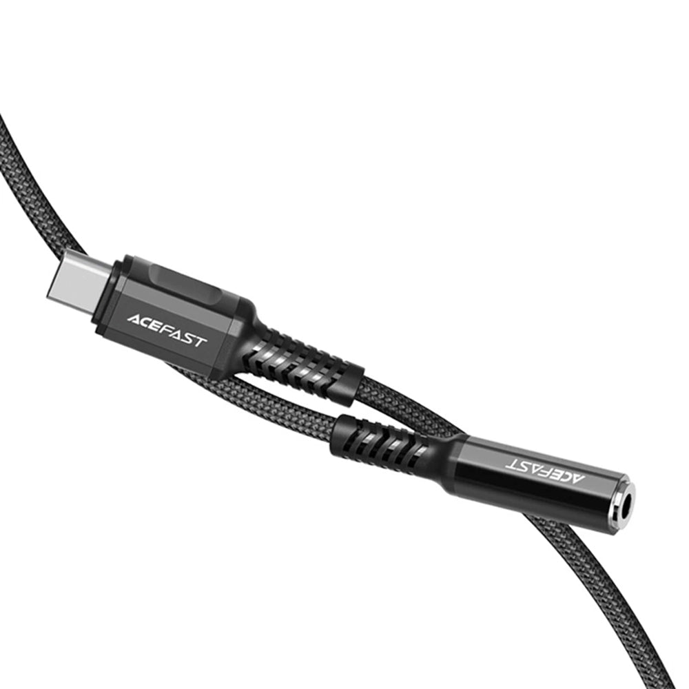 Acefast - Audio Cable Adapter (C1-07) - Type-C to Jack 3.5mm Female, Hi-Fi, DAC Digital Decoding, Nylon Braid, 0.18m - Black