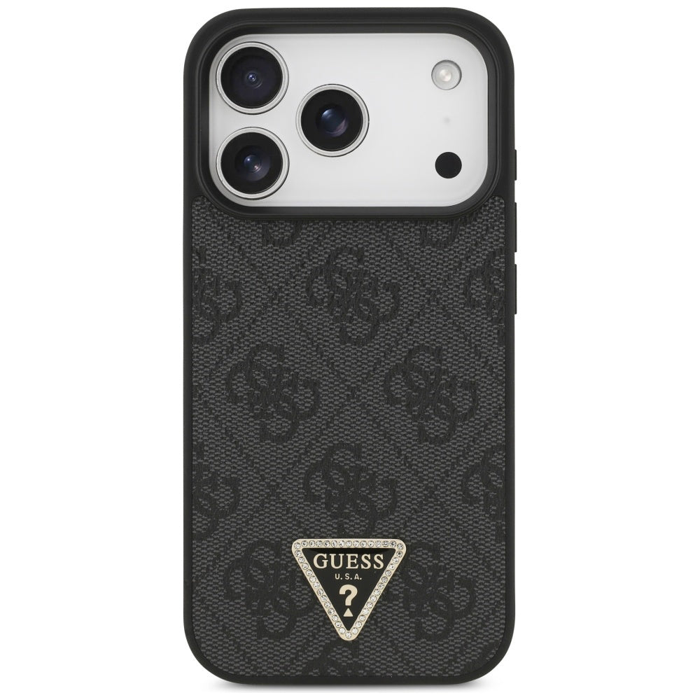 Capa Guess Leather 4G Triangle Strass MagSafe - iPhone 17 Pro - Preto