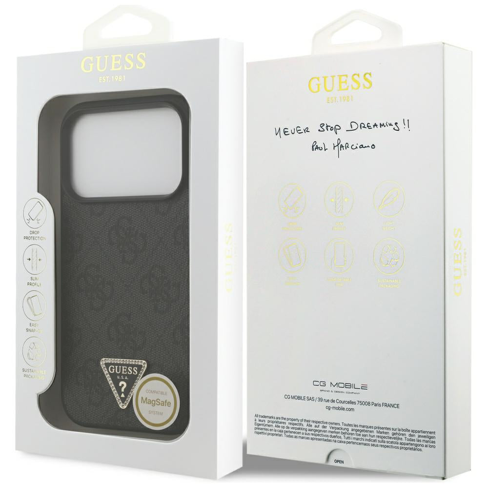 Capa Guess Leather 4G Triangle Strass MagSafe - iPhone 17 Pro Max - Preto