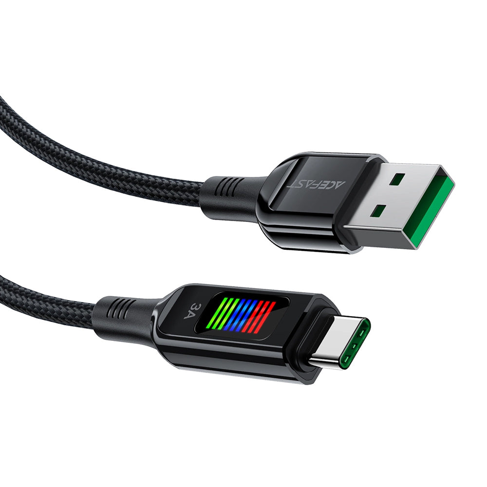 Acefast - Data Cable (C7-04) - USB to Type-C, Fast Charging, 3A, Braided Nylon, 25.000 Bends, 1.2m - Black