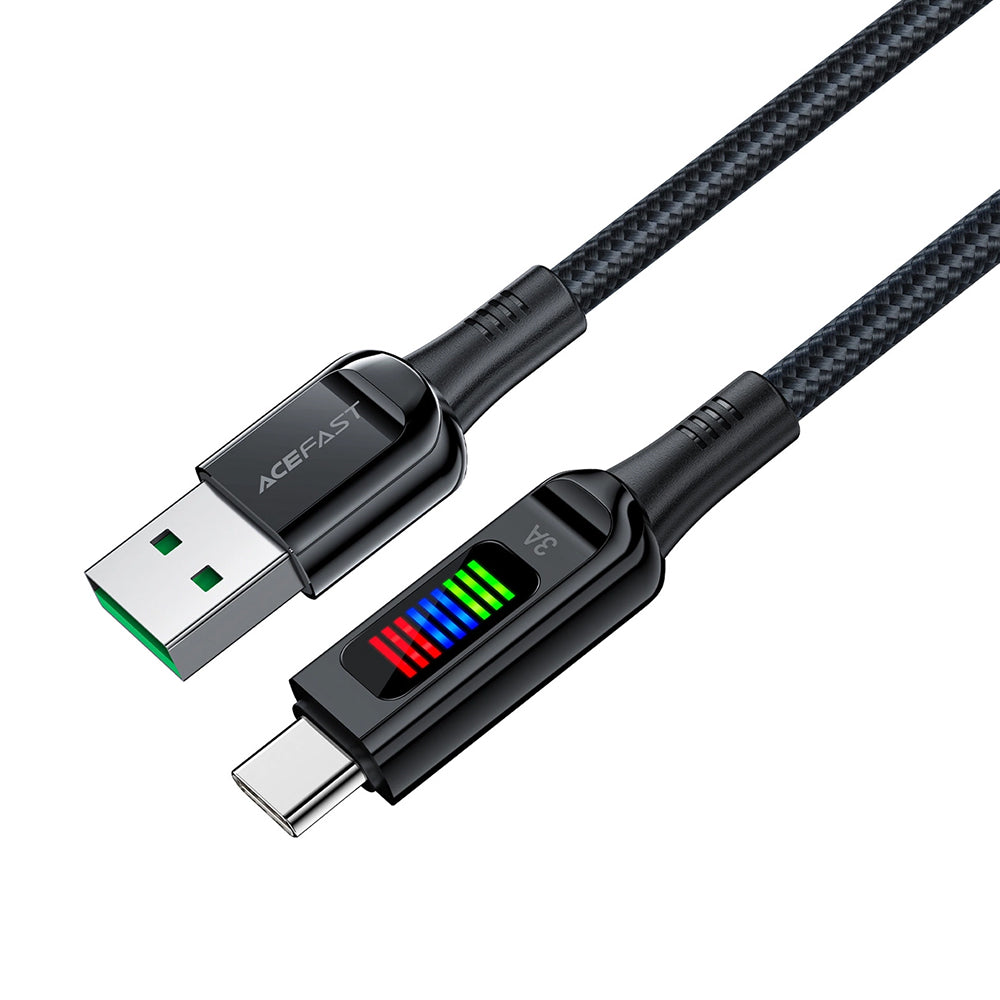 Acefast - Data Cable (C7-04) - USB to Type-C, Fast Charging, 3A, Braided Nylon, 25.000 Bends, 1.2m - Black