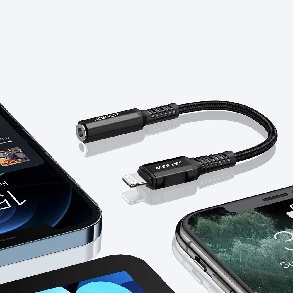 Acefast - Audio Cable Adapter (C1-05) - Lightning to Jack 3.5mm Female, Apple Hi-Fi, HD Music Decoding, MFi, 0.18m - Black