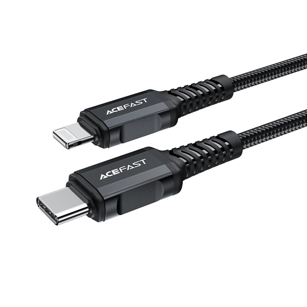 Acefast - Data Cable (C4-01) - Fast Charging, Type-C to Lightning, 30W, 3A, Aluminum Alloy, 1.8m - Black