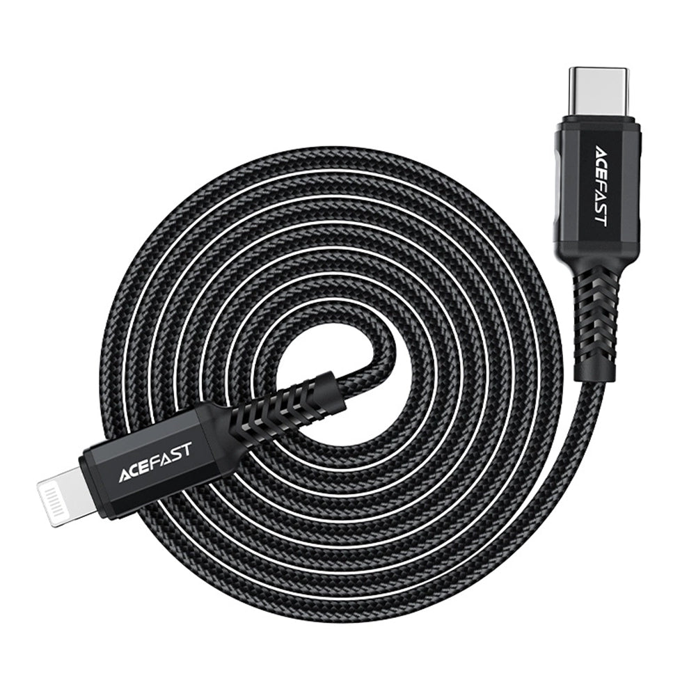 Acefast - Data Cable (C4-01) - Fast Charging, Type-C to Lightning, 30W, 3A, Aluminum Alloy, 1.8m - Black
