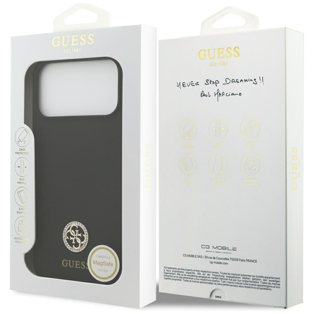 Capa Guess Silicone Logo Strass 4G MagSafe - iPhone 17 Pro Max - Preto
