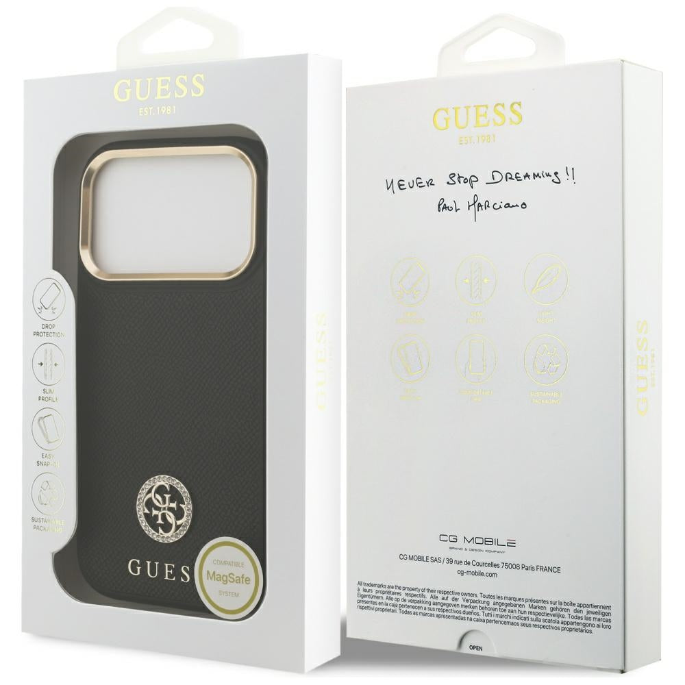 Capa Guess Grained Strass Logo MagSafe - iPhone 17 Pro - Preto