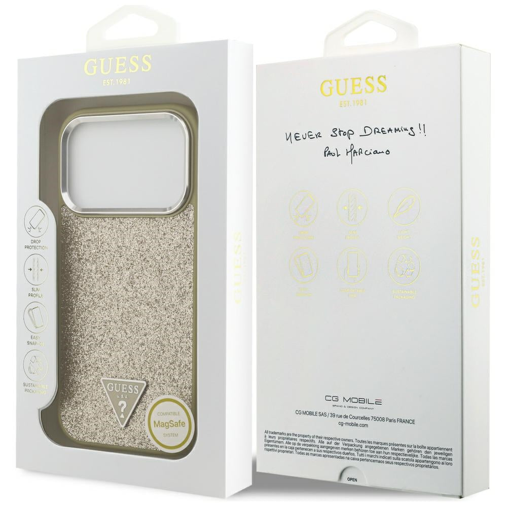Capa Guess Glitter Triangle Logo MagSafe - iPhone 17 Pro - Dourado