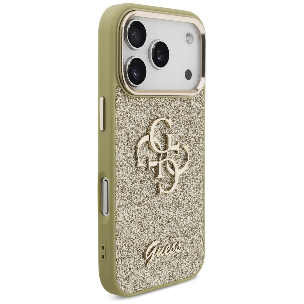 Capa Guess Fixed Glitter Big 4G Metal Frame - iPhone 17 Pro - Dourado