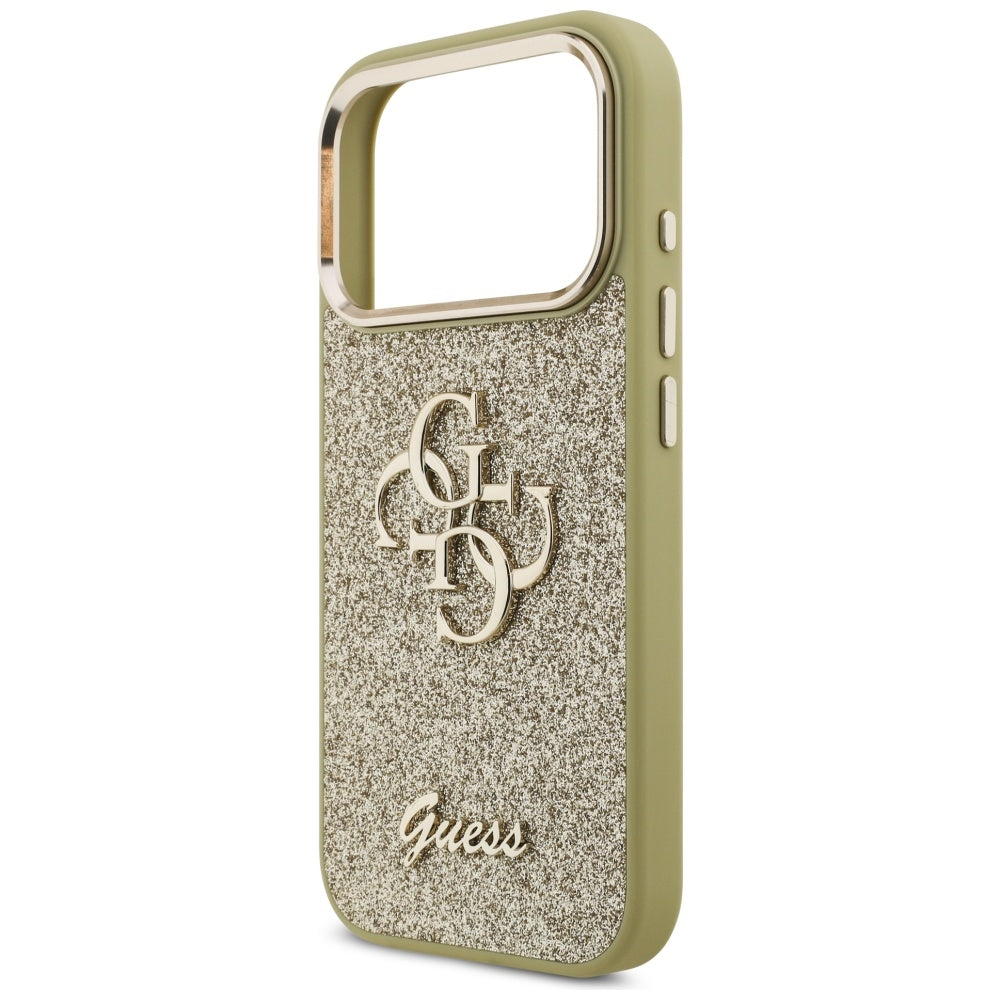 Capa Guess Fixed Glitter Big 4G Metal Frame - iPhone 17 Pro - Dourado