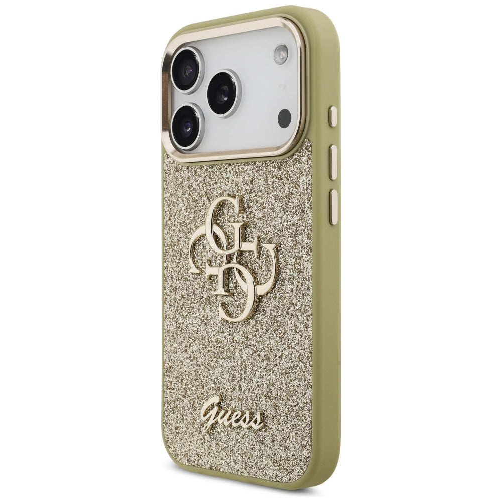 Capa Guess Fixed Glitter Big 4G Metal Frame - iPhone 17 Pro - Dourado