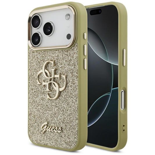Capa Guess Fixed Glitter Big 4G Metal Frame - iPhone 17 Pro - Dourado